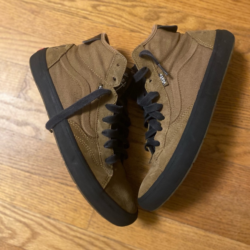 Vans Brown Canvas Mid-Top Sneakers with Black Soles
